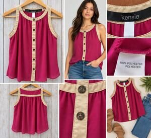 Kensie Sleeveless Button Front Blouse Pink  Women’s S